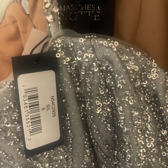 Marchesa Notte Silver Beaded Glitter Tulle Sparkling Tea Length Gown NWT - Picture 14 of 14